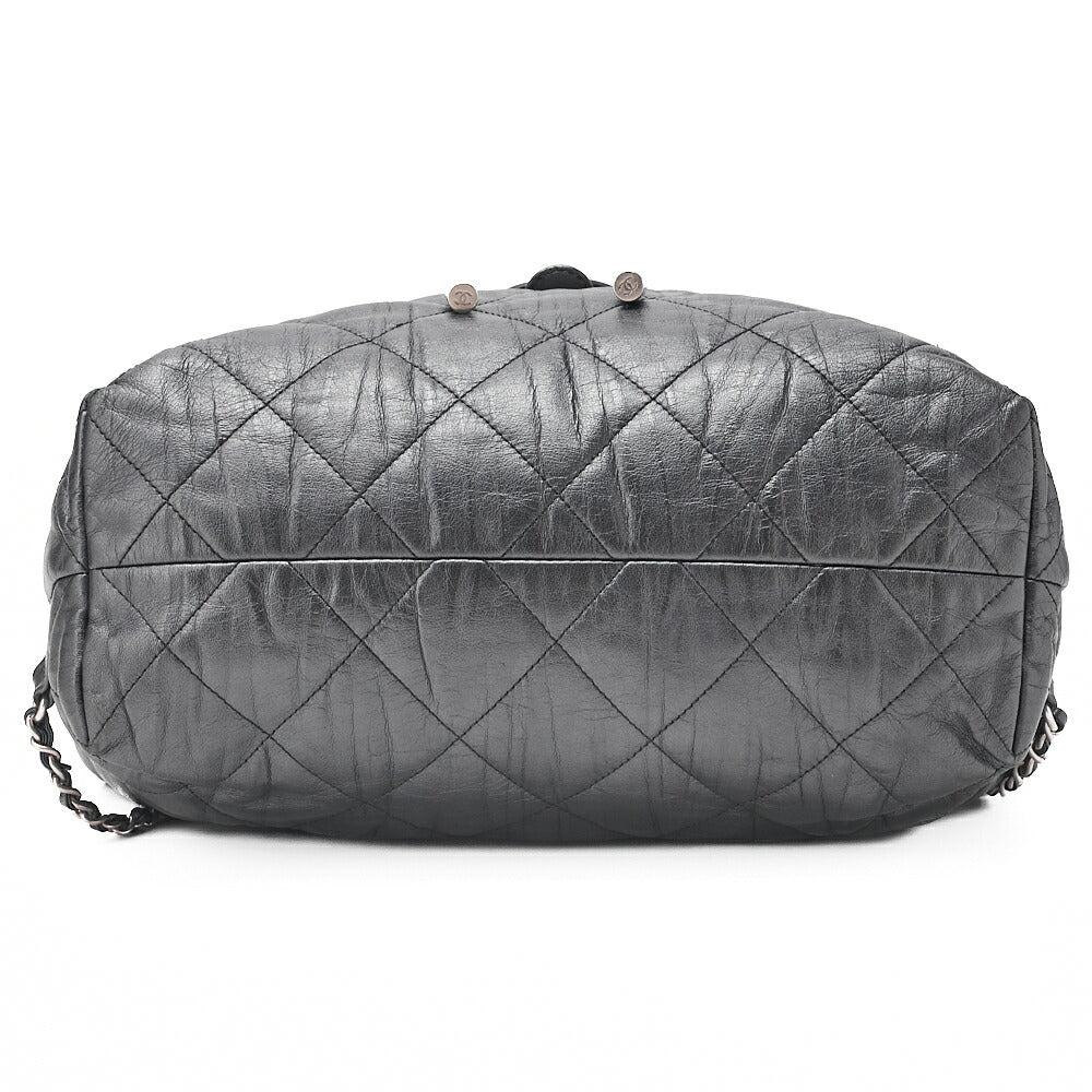 CHANEL Calfskin Matelasse Chain Backpack Metal Gray Silver-Tone Hardware, Pre-Owned