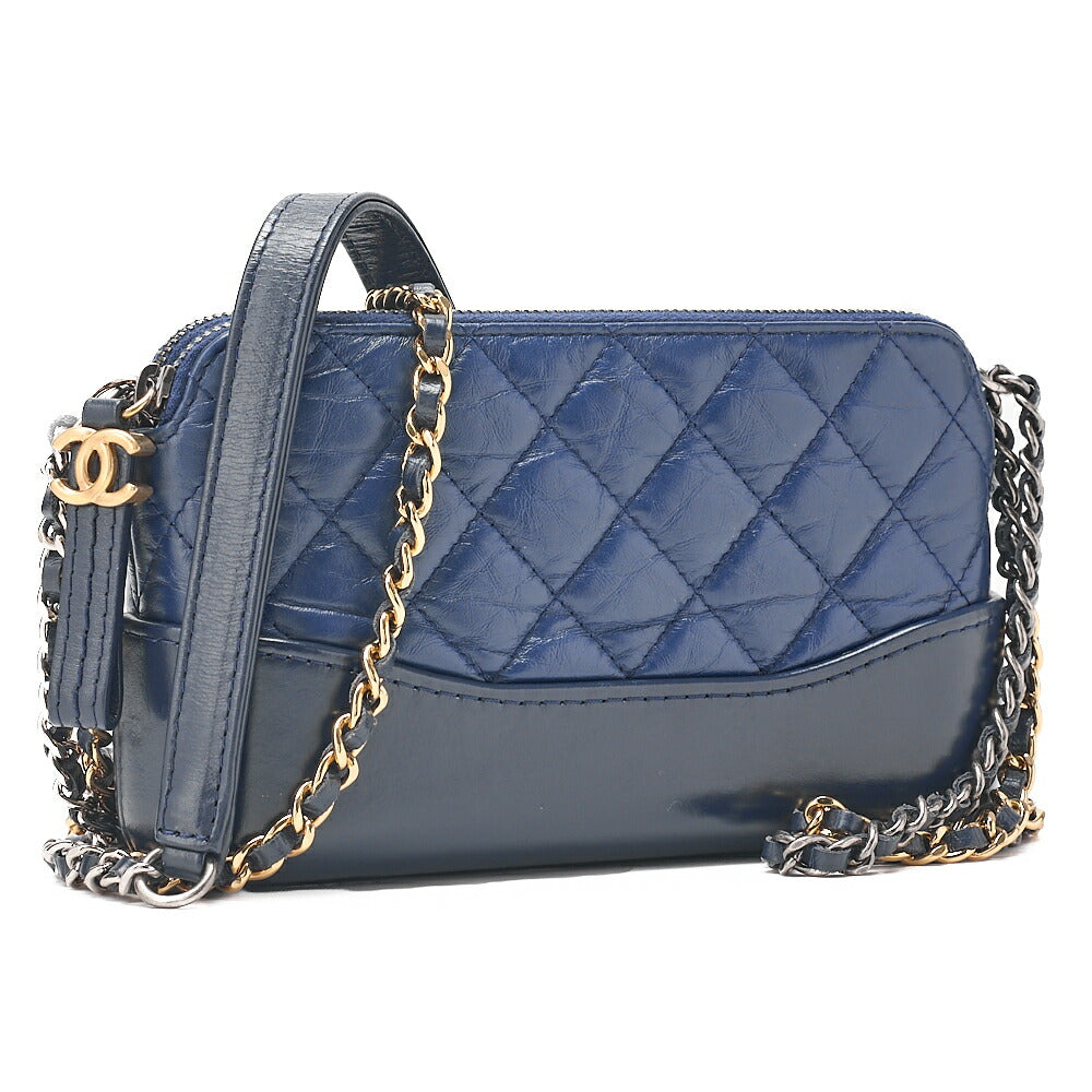 CHANEL Vintage Calf Gabrielle de Chanel Chain Shoulder Navy Gold x Silver -Tone Hardware, Pre-Owned