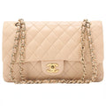 CHANEL Lambskin Matelasse Double Flap 25cm Chain Shoulder Beige Gold-Tone Hardware, Pre-Owned