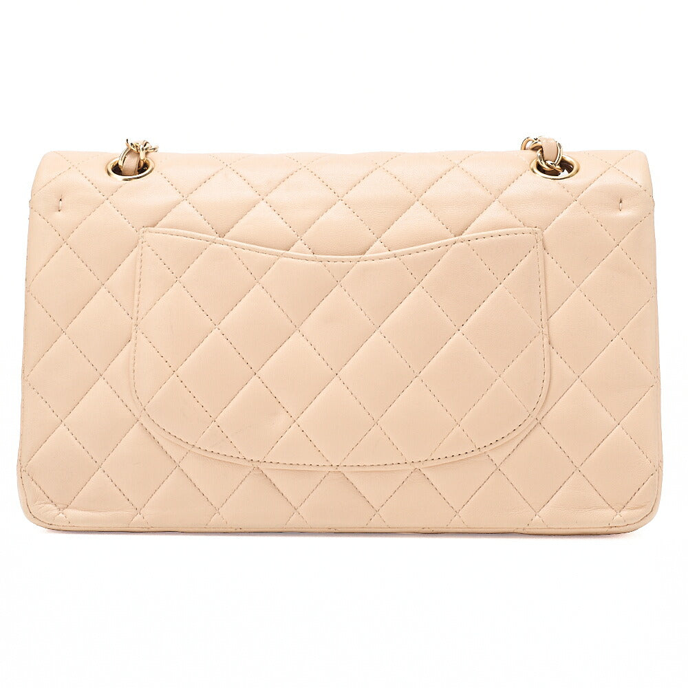 CHANEL Lambskin Matelasse Double Flap 25cm Chain Shoulder Beige Gold-Tone Hardware, Pre-Owned