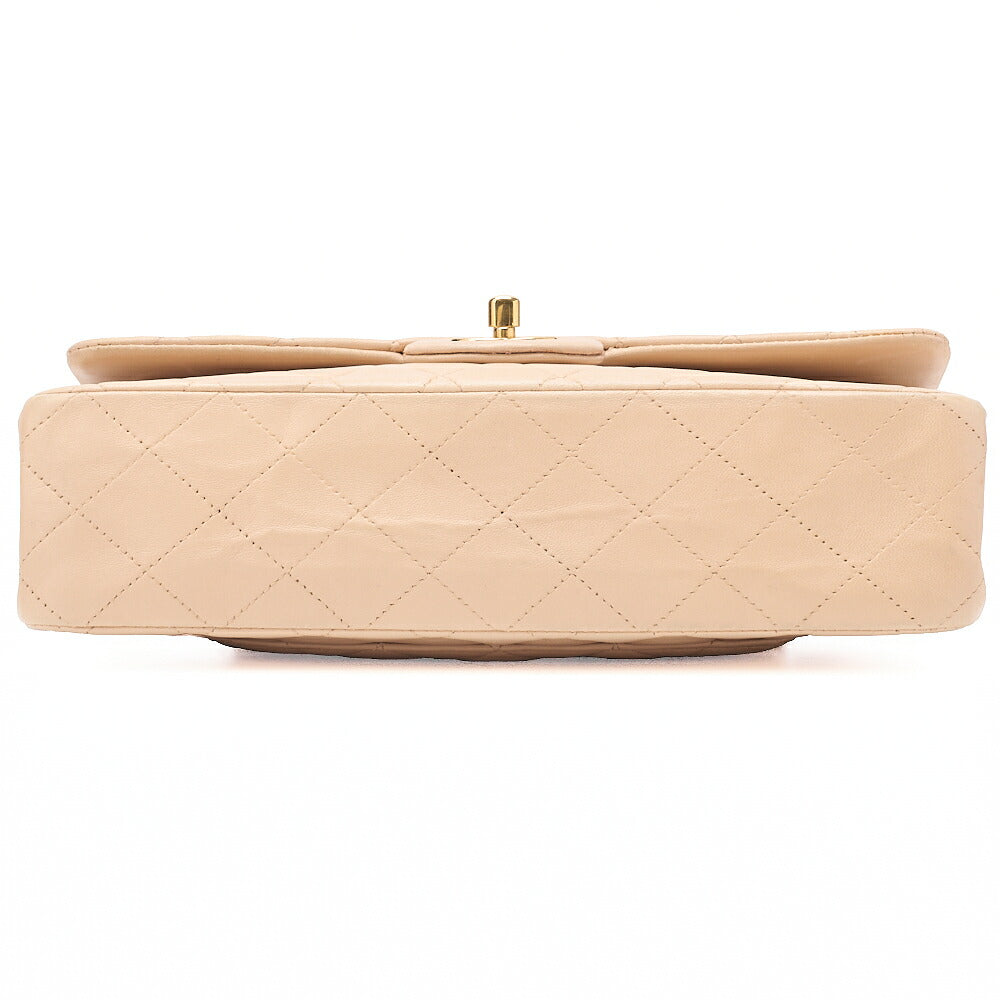 CHANEL Lambskin Matelasse Double Flap 25cm Chain Shoulder Beige Gold-Tone Hardware, Pre-Owned