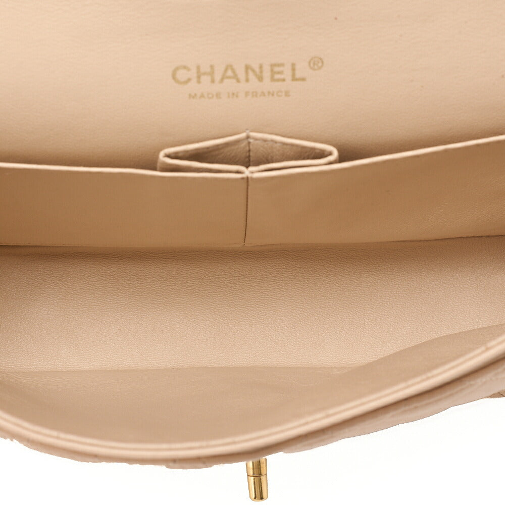 CHANEL Lambskin Matelasse Double Flap 25cm Chain Shoulder Beige Gold-Tone Hardware, Pre-Owned