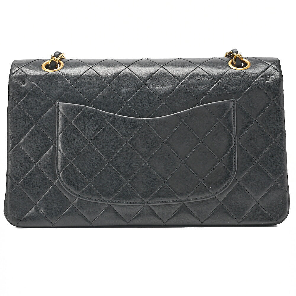 CHANEL Lambskin Matelasse 25cm Double Flap Chain Shoulder Black Gold-Tone Hardware, Pre-Owned