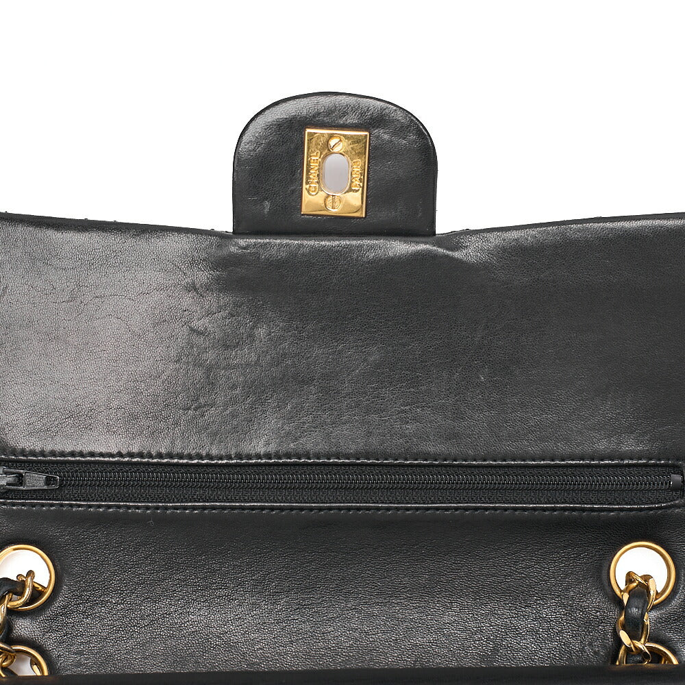CHANEL Lambskin Matelasse 25cm Double Flap Chain Shoulder Black Gold-Tone Hardware, Pre-Owned