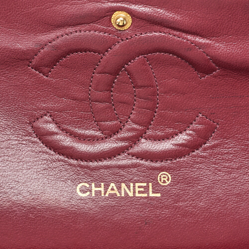 CHANEL Lambskin Matelasse 25cm Double Flap Chain Shoulder Black Gold-Tone Hardware, Pre-Owned