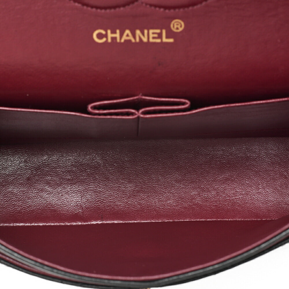CHANEL Lambskin Matelasse 25cm Double Flap Chain Shoulder Black Gold-Tone Hardware, Pre-Owned