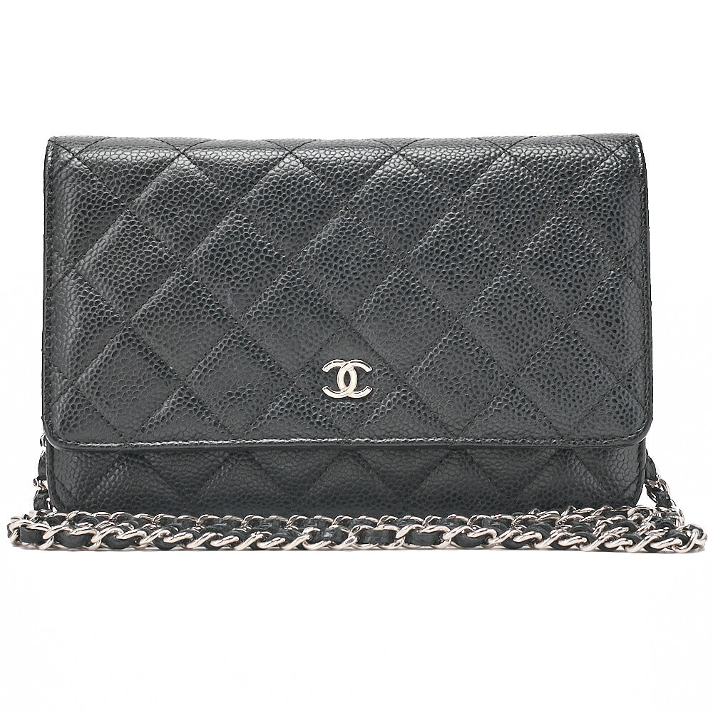 CHANEL Matelasse Chain Wallet Caviar Skin Black Silver-Tone Hardware, Pre-Owned