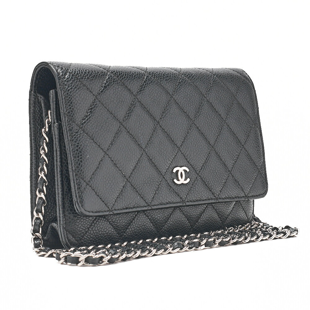 CHANEL Matelasse Chain Wallet Caviar Skin Black Silver-Tone Hardware, Pre-Owned