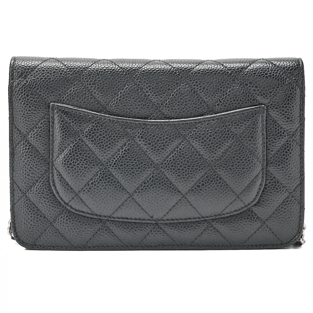 CHANEL Matelasse Chain Wallet Caviar Skin Black Silver-Tone Hardware, Pre-Owned