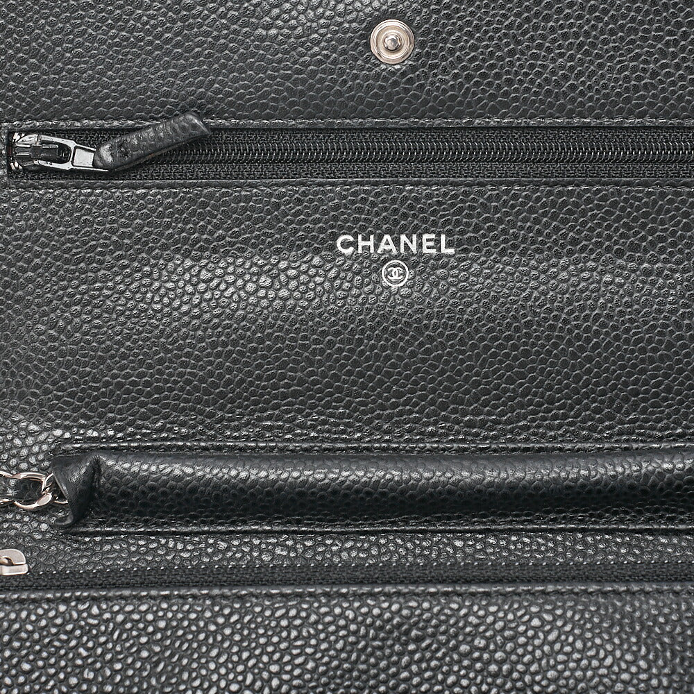 CHANEL Matelasse Chain Wallet Caviar Skin Black Silver-Tone Hardware, Pre-Owned