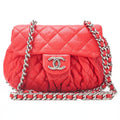 CHANEL Chain Shoulder Chain Around Lambskin Red Silver-Tone Hardware, Pre-Owned