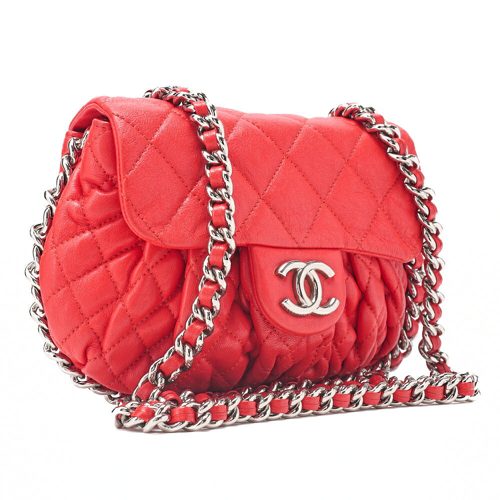 CHANEL Chain Shoulder Chain Around Lambskin Red Silver-Tone Hardware, Pre-Owned