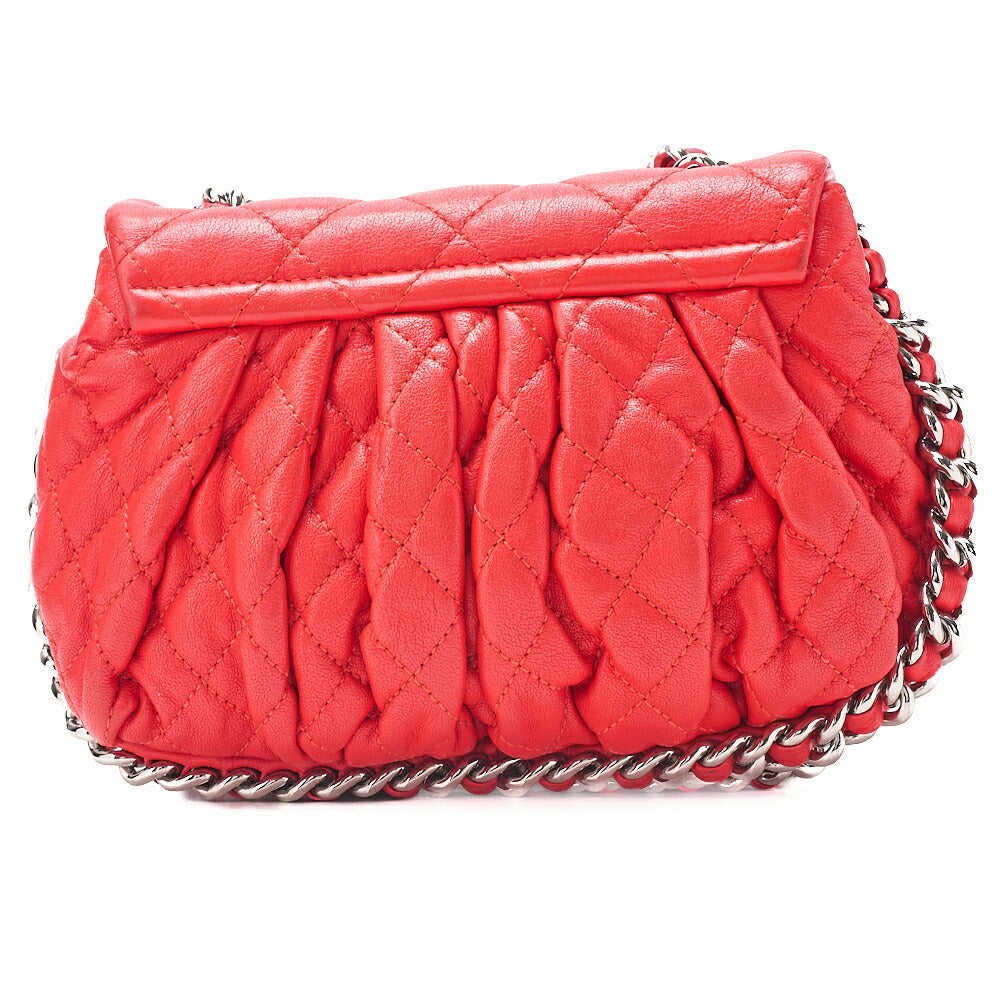 CHANEL Chain Shoulder Chain Around Lambskin Red Silver-Tone Hardware, Pre-Owned
