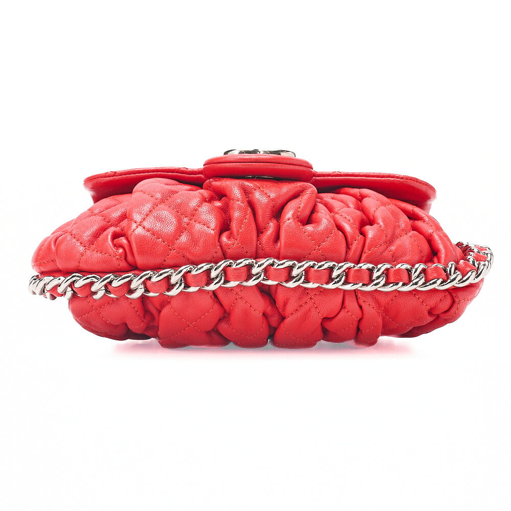 CHANEL Chain Shoulder Chain Around Lambskin Red Silver-Tone Hardware, Pre-Owned