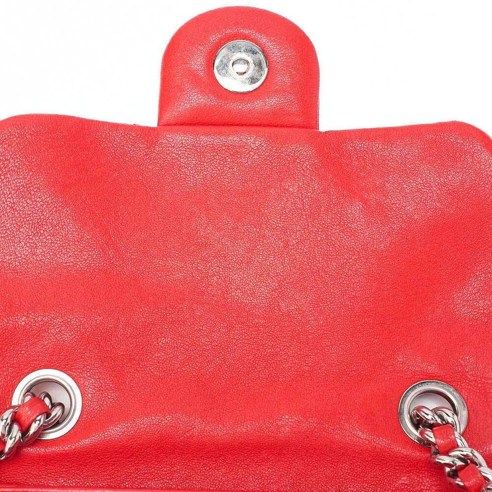 CHANEL Chain Shoulder Chain Around Lambskin Red Silver-Tone Hardware, Pre-Owned