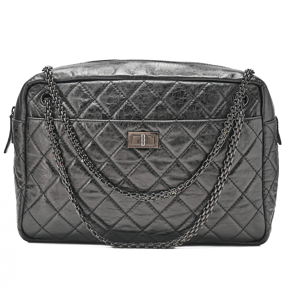 CHANEL Vintage Calf Matelasse 2.55 Turn Lock Chain Shoulder Black-Tone Hardware, Pre-Owned
