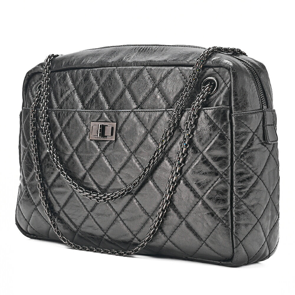 CHANEL Vintage Calf Matelasse 2.55 Turn Lock Chain Shoulder Black-Tone Hardware, Pre-Owned