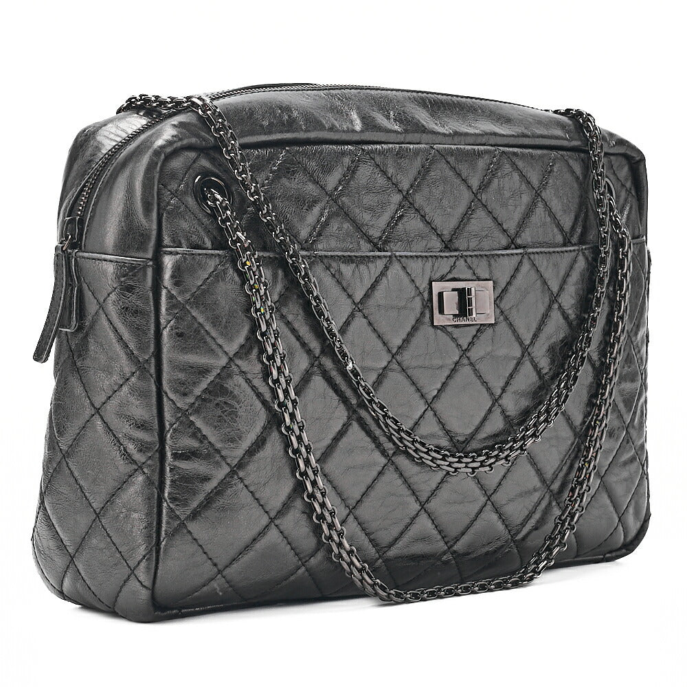 CHANEL Vintage Calf Matelasse 2.55 Turn Lock Chain Shoulder Black-Tone Hardware, Pre-Owned