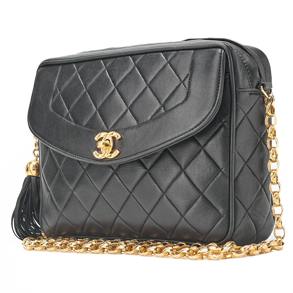 CHANEL Lambskin Matelasse Diana Flap Visual Chain Shoulder Black Gold-Tone Hardware, Pre-Owned