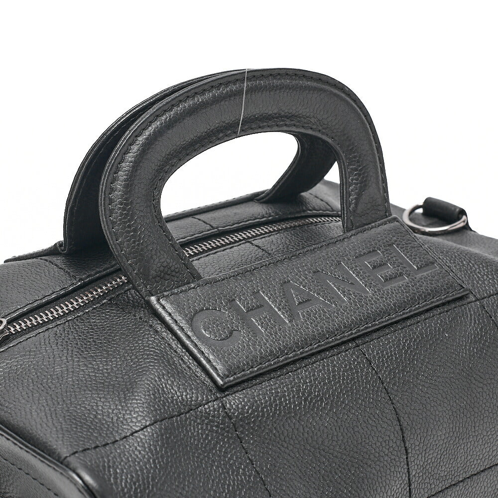 CHANEL Handbag Choco Bar Logo Coco Mark Caviar Skin Black Silver-Tone Hardware, Pre-Owned