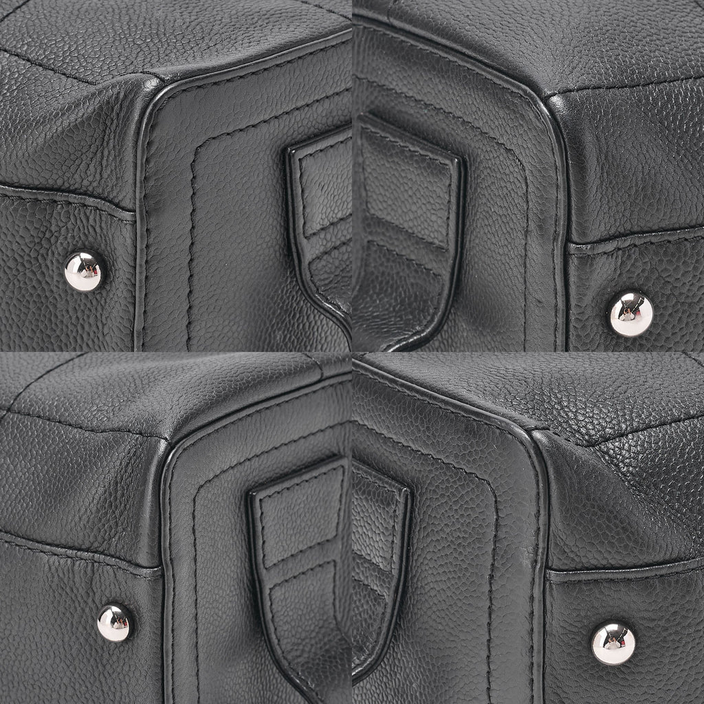 CHANEL Handbag Choco Bar Logo Coco Mark Caviar Skin Black Silver-Tone Hardware, Pre-Owned