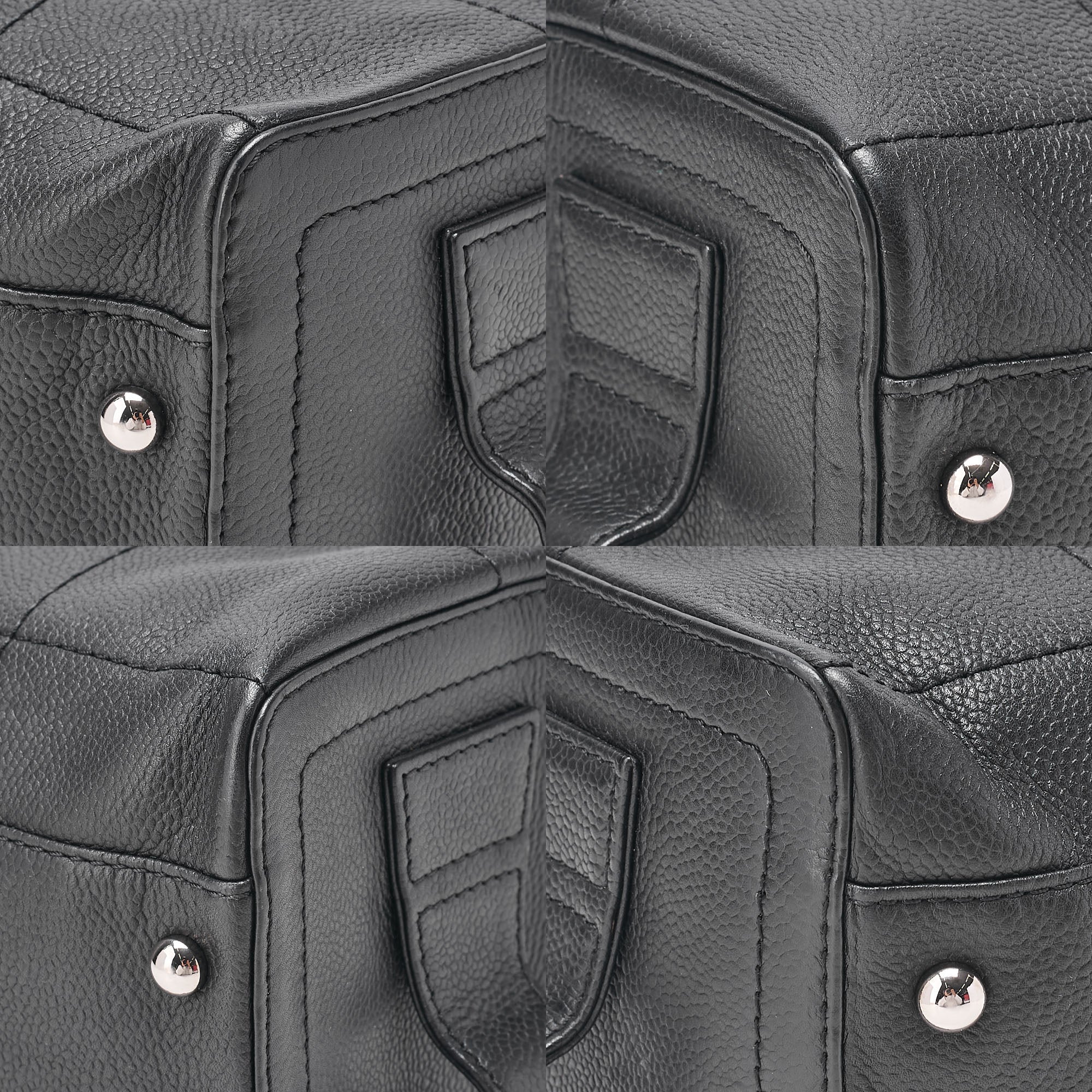 CHANEL Handbag Choco Bar Logo Coco Mark Caviar Skin Black Silver-Tone Hardware, Pre-Owned