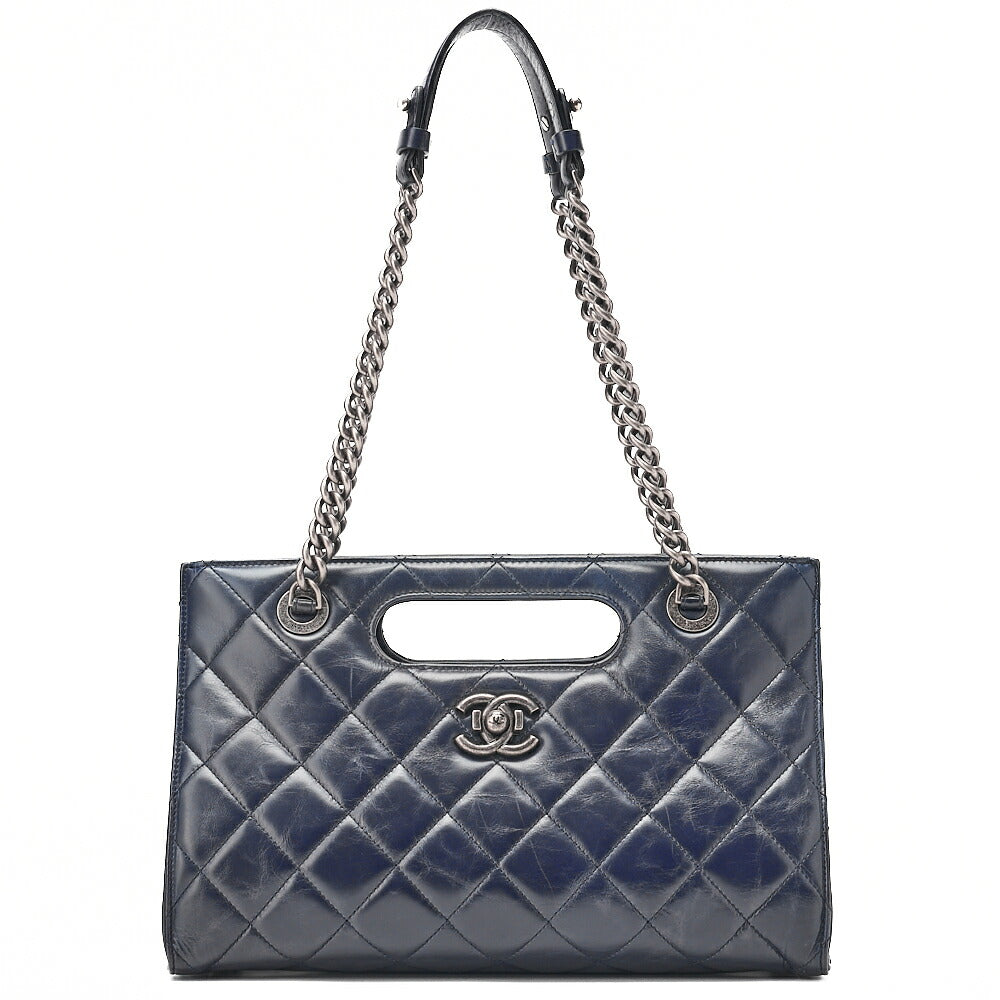 CHANEL Matelasse Vintage Calf 2WAY Chain Shoulder Dark Navy Silver-Tone Hardware, Pre-Owned