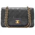 CHANEL Lambskin Matelasse 25cm Double Flap Chain Shoulder Black Gold-Tone Hardware, Pre-Owned