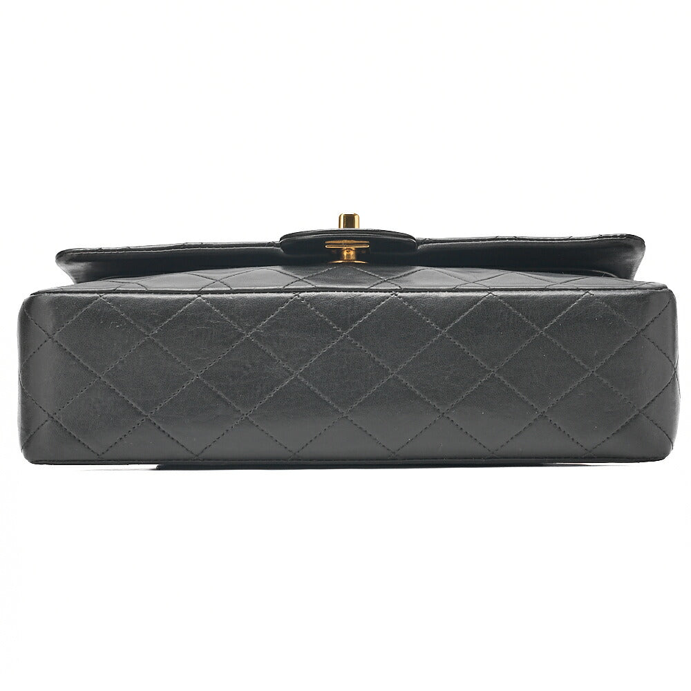 CHANEL Lambskin Matelasse 25cm Double Flap Chain Shoulder Black Gold-Tone Hardware, Pre-Owned