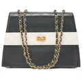 CHANEL Chanel Matelasse Trapezoidal 2.55 Turn Lock Single Flap Chain Shoulder Lambskin Black x White Gold-Tone Hardware, Pre-Owned