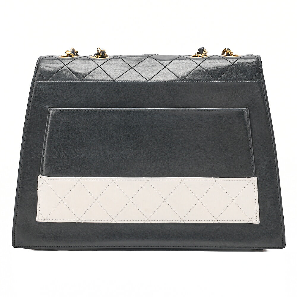 CHANEL Chanel Matelasse Trapezoidal 2.55 Turn Lock Single Flap Chain Shoulder Lambskin Black x White Gold-Tone Hardware, Pre-Owned