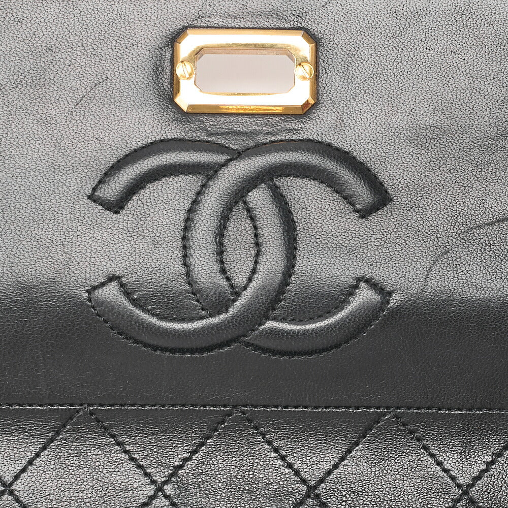CHANEL Chanel Matelasse Trapezoidal 2.55 Turn Lock Single Flap Chain Shoulder Lambskin Black x White Gold-Tone Hardware, Pre-Owned