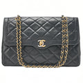 CHANEL Lambskin Matelasse Paris Limited Double Flap Chain Shoulder Bag Black Gold x Silver -Tone Hardware, Pre-Owned