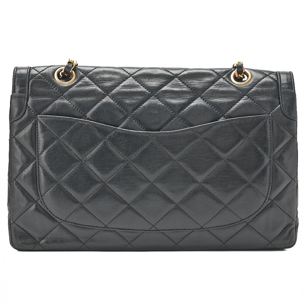 CHANEL Lambskin Matelasse Paris Limited Double Flap Chain Shoulder Bag Black Gold x Silver -Tone Hardware, Pre-Owned