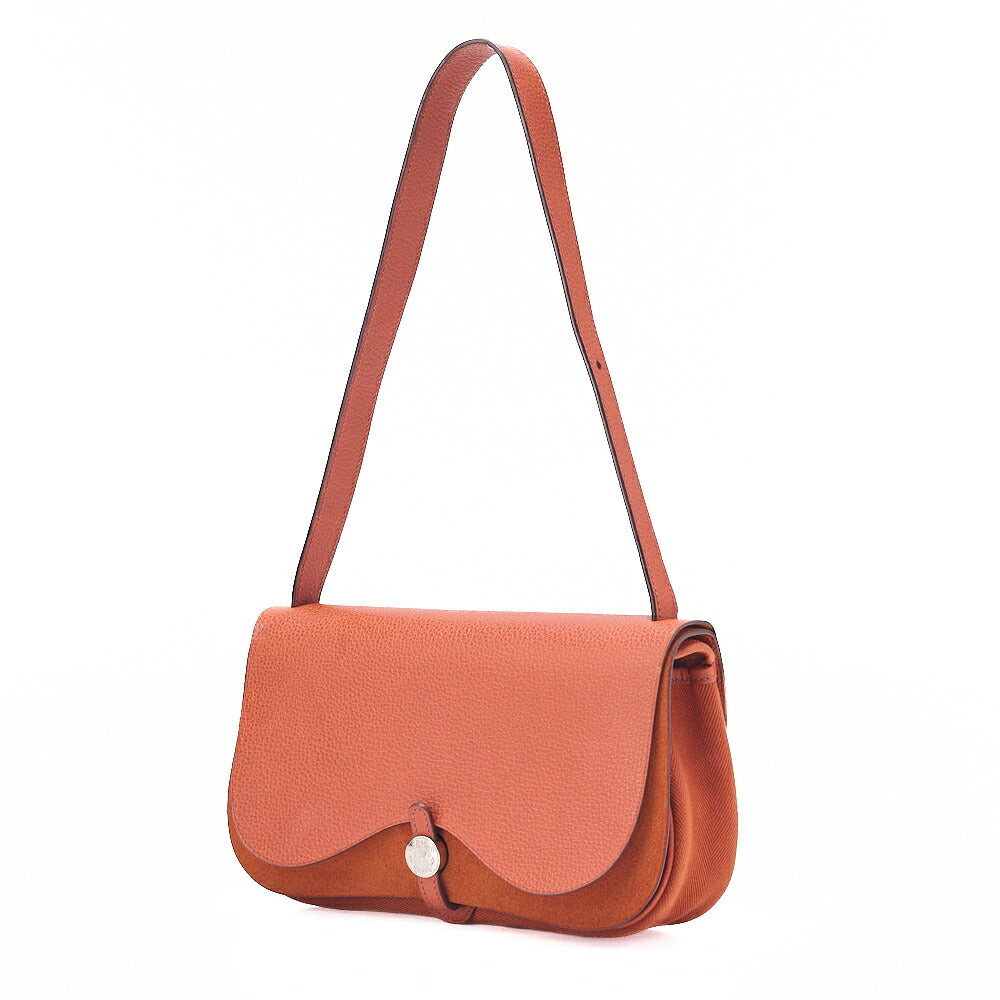 HERMES Sack Colorado PM Liege x Canvas Shoulder Bag Orange Silver-Tone Hardware, Pre-Owned