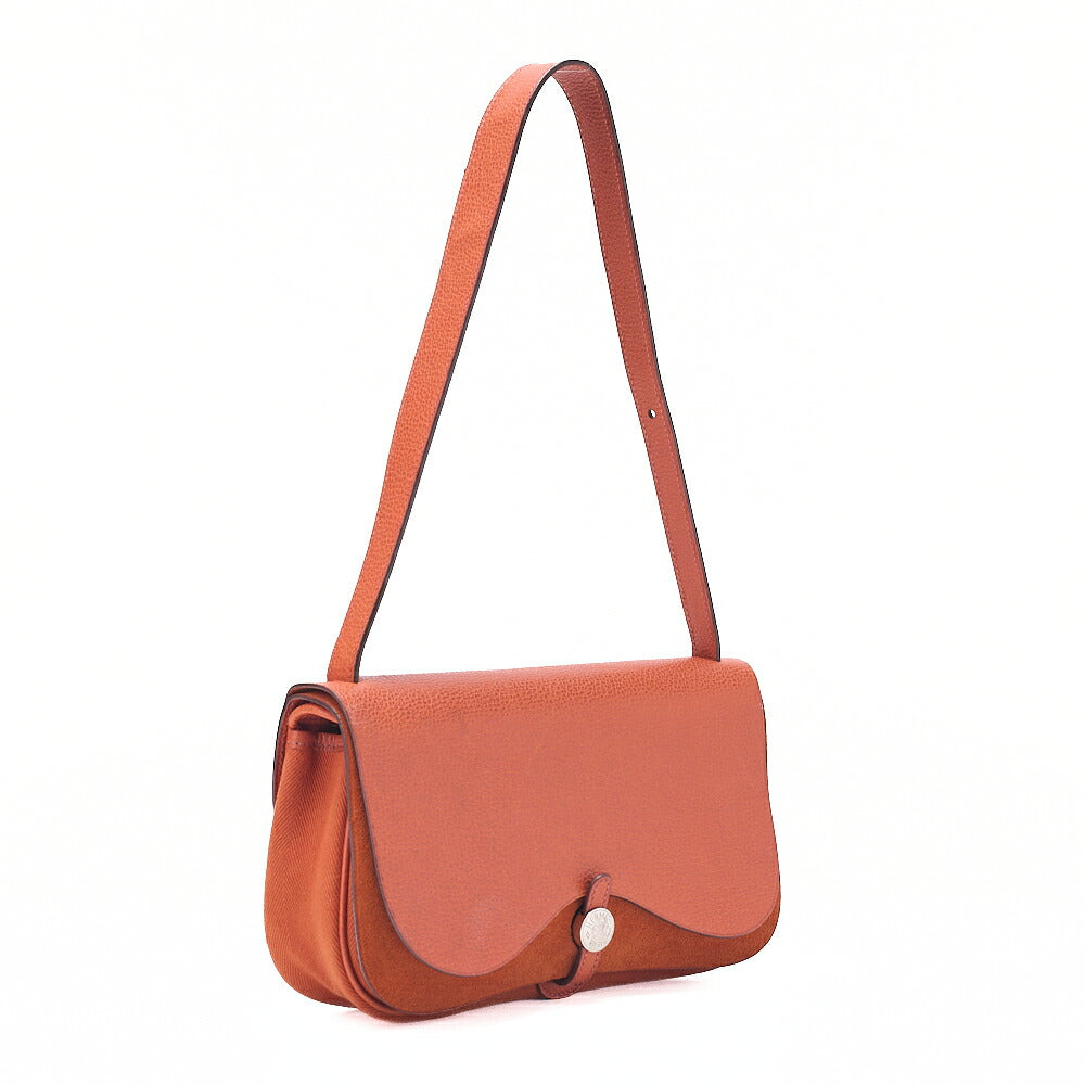 HERMES Sack Colorado PM Liege x Canvas Shoulder Bag Orange Silver-Tone Hardware, Pre-Owned