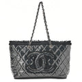 CHANEL Tweed x Leather x Vinyl Matelasse Chain Tote Bag Black Silver-Tone Hardware, Pre-Owned