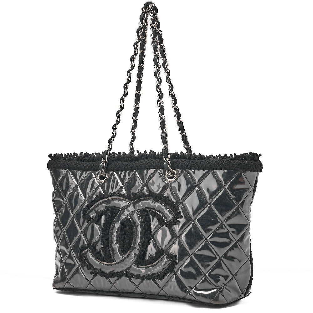 CHANEL Tweed x Leather x Vinyl Matelasse Chain Tote Bag Black Silver-Tone Hardware, Pre-Owned