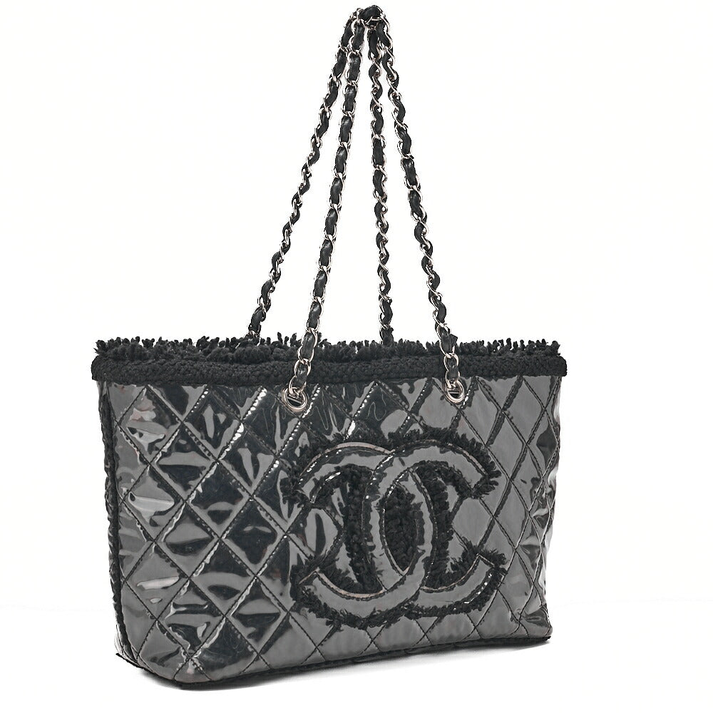 CHANEL Tweed x Leather x Vinyl Matelasse Chain Tote Bag Black Silver-Tone Hardware, Pre-Owned