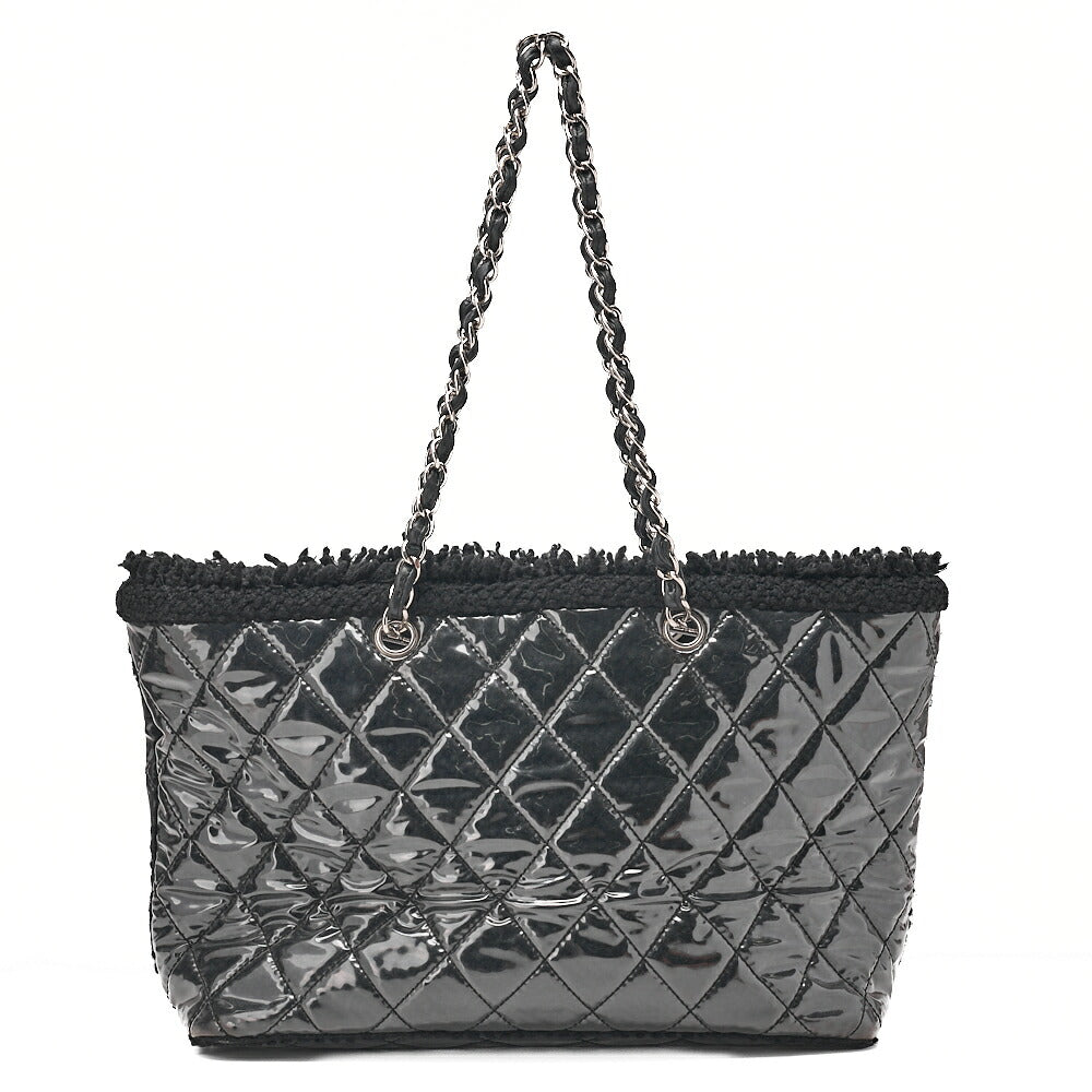 CHANEL Tweed x Leather x Vinyl Matelasse Chain Tote Bag Black Silver-Tone Hardware, Pre-Owned