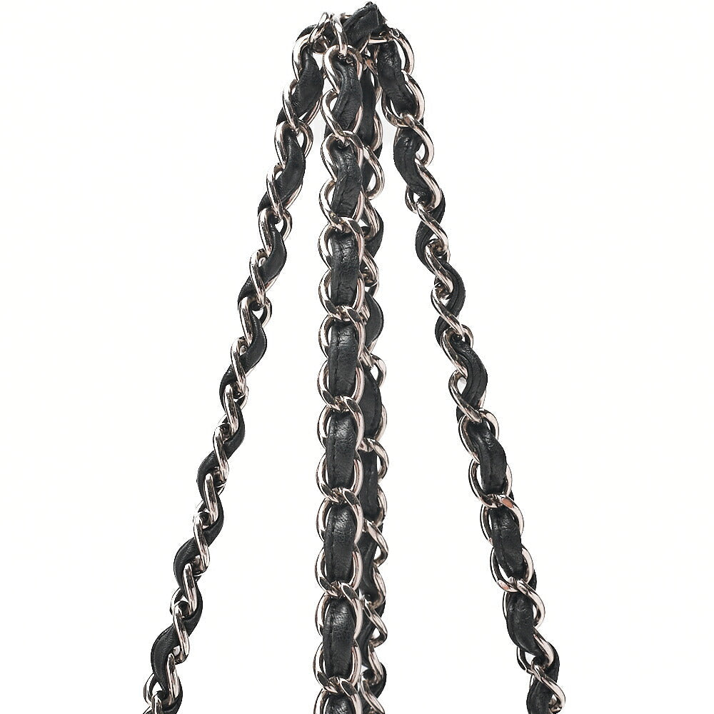 CHANEL Tweed x Leather x Vinyl Matelasse Chain Tote Bag Black Silver-Tone Hardware, Pre-Owned