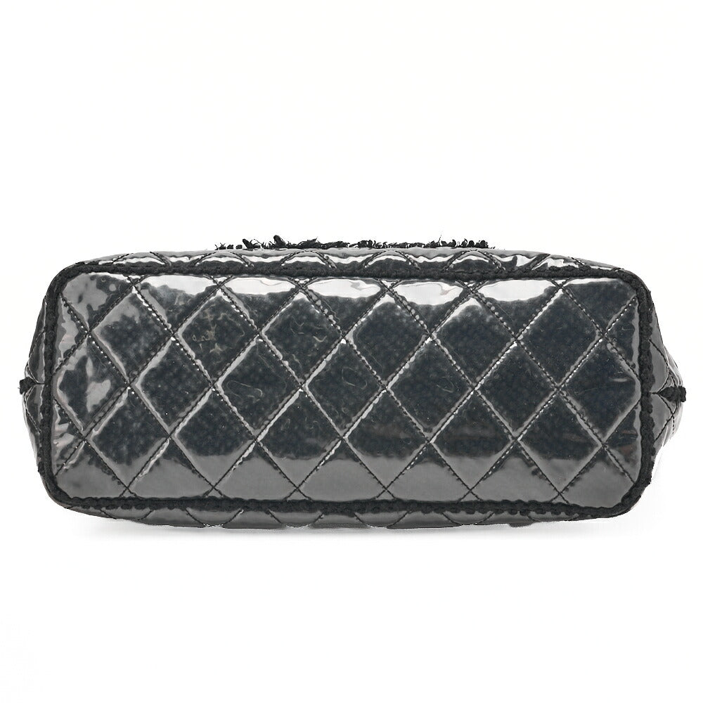 CHANEL Tweed x Leather x Vinyl Matelasse Chain Tote Bag Black Silver-Tone Hardware, Pre-Owned