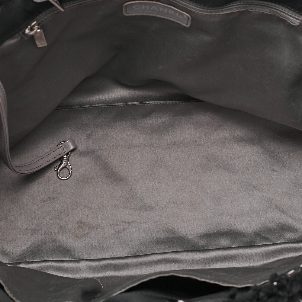 CHANEL Tweed x Leather x Vinyl Matelasse Chain Tote Bag Black Silver-Tone Hardware, Pre-Owned
