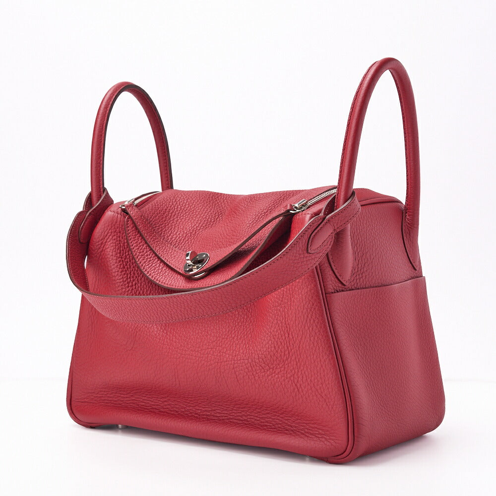 HERMES Lindy 30 2WAY Shoulder Bag Tryon Clemence Rouge Casaque Silver-Tone Hardware Pre-Owned