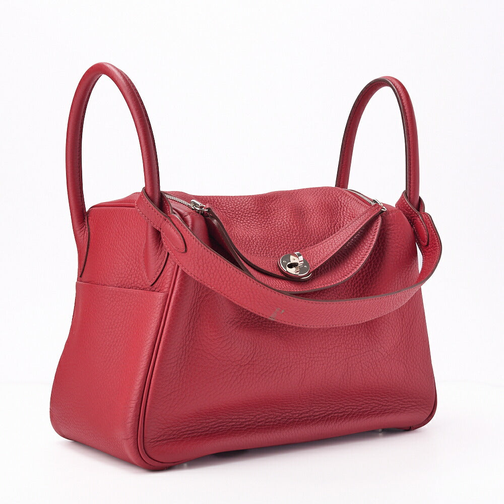 HERMES Lindy 30 2WAY Shoulder Bag Tryon Clemence Rouge Casaque Silver-Tone Hardware Pre-Owned