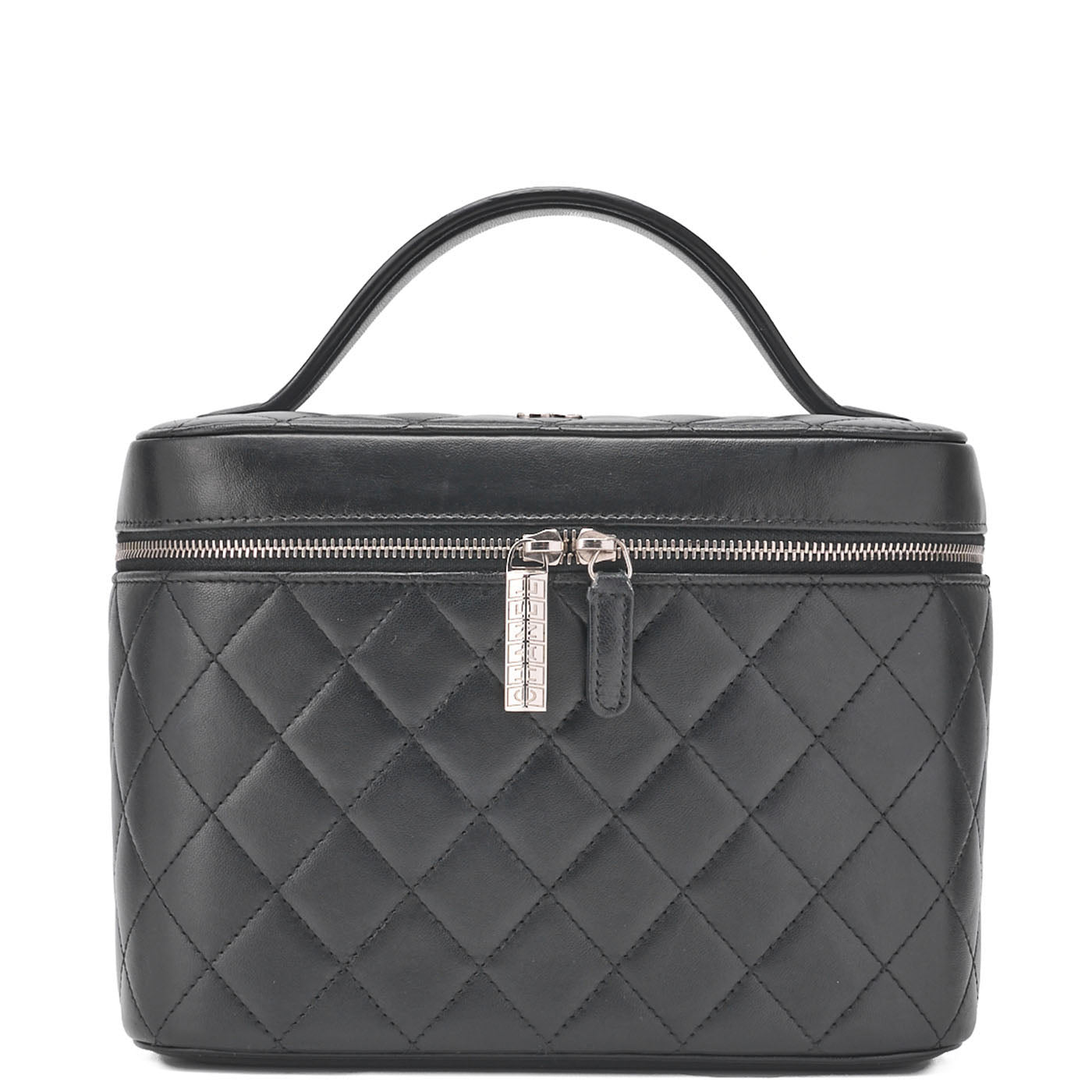 CHANEL Vanity Handbag Matelasse Lambskin Black Silver-Tone Hardware Pre-Owned