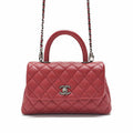 CHANEL Handbag Matelasse Coco Handle 2WAY Caviar Skin Red Silver-Tone Hardware Pre-Owned