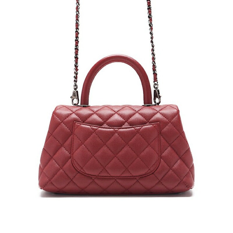 CHANEL Handbag Matelasse Coco Handle 2WAY Caviar Skin Red Silver-Tone Hardware Pre-Owned