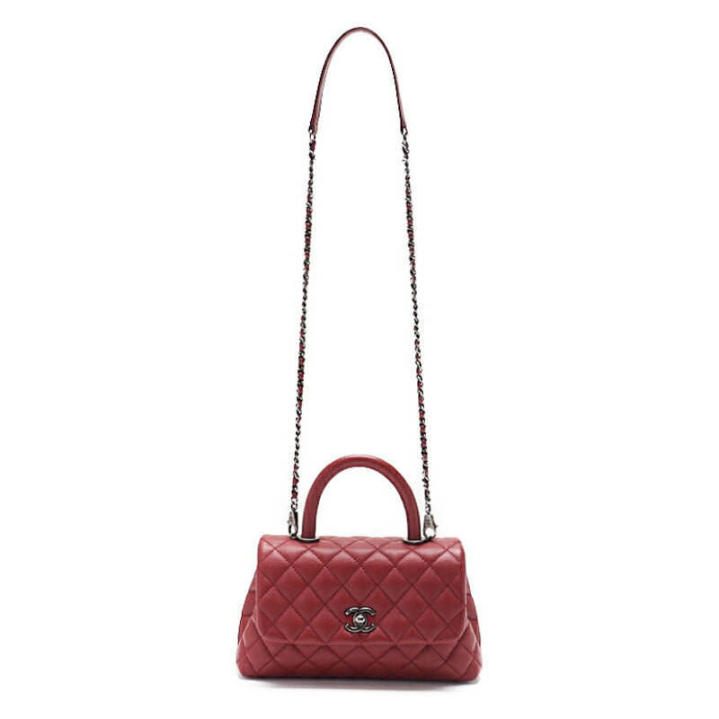 CHANEL Handbag Matelasse Coco Handle 2WAY Caviar Skin Red Silver-Tone Hardware Pre-Owned
