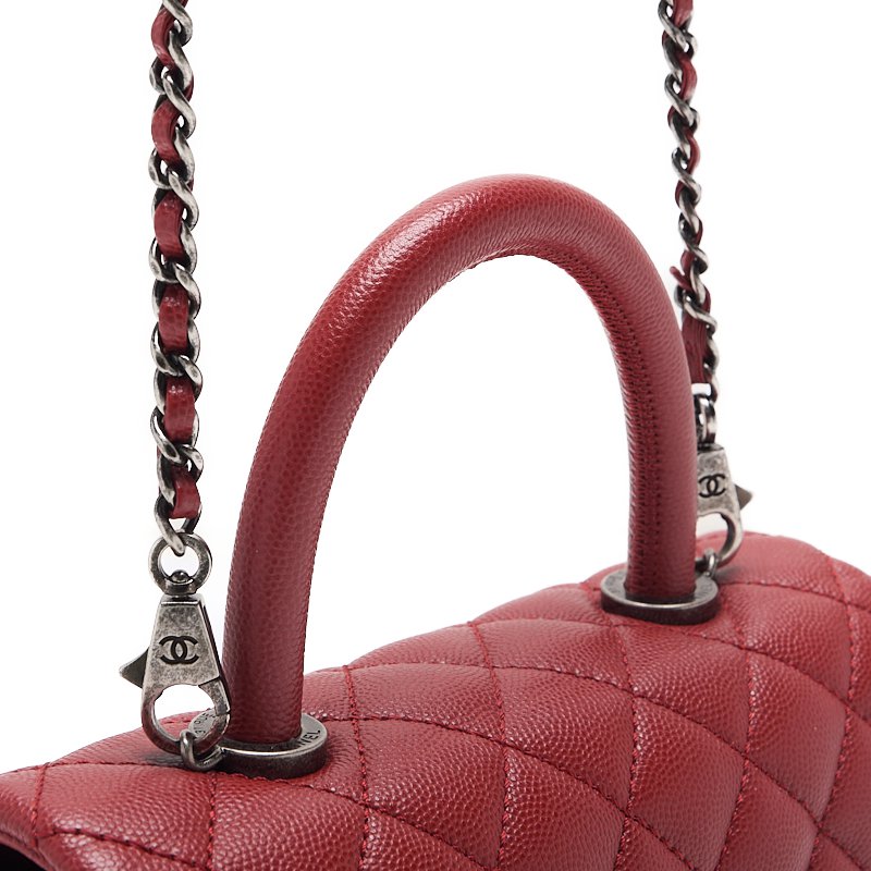 CHANEL Handbag Matelasse Coco Handle 2WAY Caviar Skin Red Silver-Tone Hardware Pre-Owned